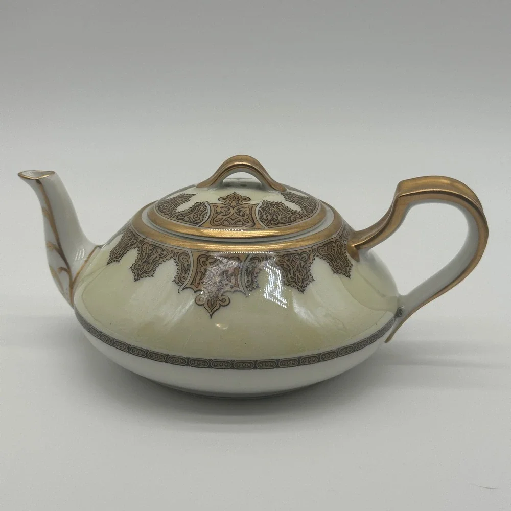 Haviland Limoges France Antique Porcelain Teapot Gold Scroll Cream